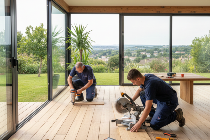 Pose de sol en bois pour véranda ou extension bois par professionnel expérimenté à Vieille Toulouse 31320